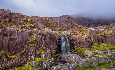 Wonderful Connor Pass Waterfall on Dingle peninsula