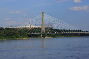 Fototapeta na wymiar Most Świętokrzyski na Wiśle w Warszawie ze Stadionem Narodowym w tle (zdjęcie z 2018 roku).