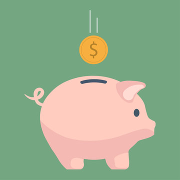 Pink piggy bank. The concept of saving money or open a bank deposit. Investments in future. Isolated vector illustration piggy bank in flat style.