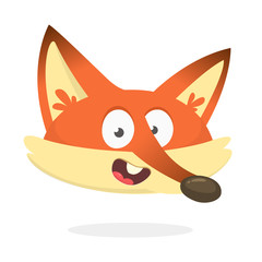 Cartoon red fox talking or singing. Vector illustration of red smiling fox icon.