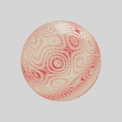 Texture on the sphere. Colours of red. Swirls, twirls, white, red, on a white background. Illustration. 3d render. Graphics.