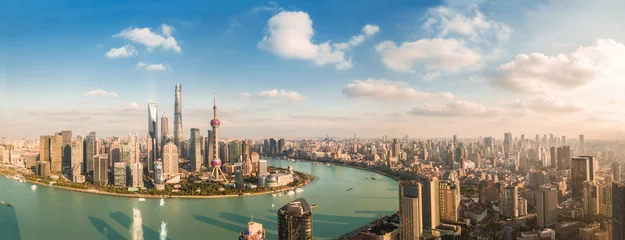 Lichtdoorlatende rolgordijnen Shanghai Panoramamening van de stad van Shanghai.