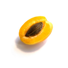 A half of a ripe apricot with a stone.