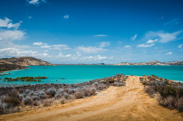 View of the road to the mountain lake in spain