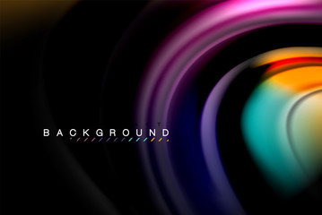 Fluid liquid colors design, colorful marble or plastic wavy texture background, glowing multicolored elements on black, for business or technology presentation or web brochure cover design, wallpaper