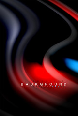 Fluid liquid colors design, colorful marble or plastic wavy texture background, glowing multicolored elements on black, for business or technology presentation or web brochure cover design, wallpaper