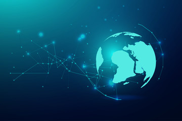 Global network connection with business concept and world map line, vector illustrator