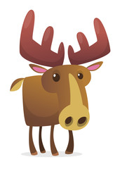 Funny cartoon moose character. Vector moose illustration isolated. Forest animals