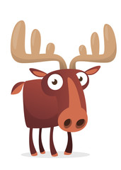 Happy cartoon moose character. Vector moose illustration isolated. 