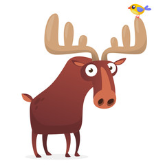 Funny cartoon moose character. Vector moose illustration isolated. 