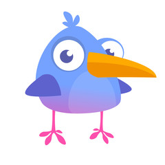 Cool  blue bird cartoon. Vector illustration of forest blue bird isolated on white. Bird icon