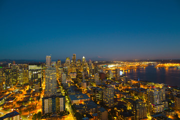 Widok Space Needle nocą. © jarzombkowski