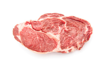 Raw beef steak isolated on white background.