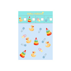 Educational counting game for preschool children with different children's elements. vector illustration.