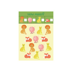 Educational counting game for preschool children with different animals of Africa. vector illustration.