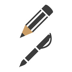 Pen and pencil icon on white background.