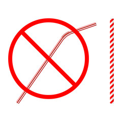 refusal of disposable plastic drinking straw in favor of reusable paper drinking straw, stop sign on white background, ban plastic drinking straw, stock vector illustration