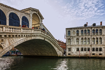 Rialto bridge in Venice, Grand canal, Italy.
