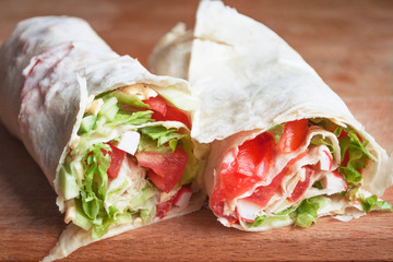 rolls with pita bread with vegetables