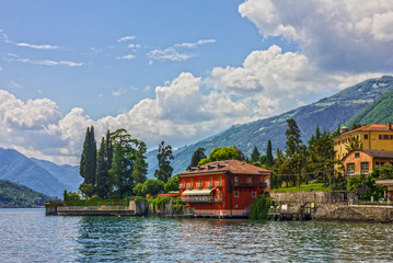 Fototapeta na wymiar Como lake view, Tremezzo town, Italy