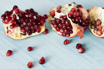 pomegranate on blue background
