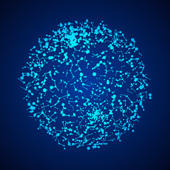 Big data visualization. HUD wireframe mesh sphere with dot and lines. Analysis of information. Visual data infographics design. Science and technology. Digital Data Vector Illustration.