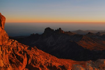 Fototapeta na wymiar Sunset at Point Lenana, Mount Kenya National Park