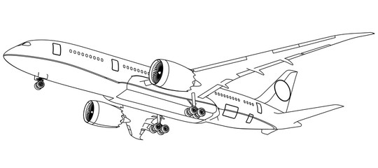 Airplane lines illustration. Abstract vector aircraft on the white background