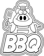 Cartoon Pig and BBQ Text