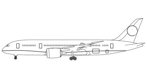 Airplane lines illustration. Abstract vector aircraft on the white background