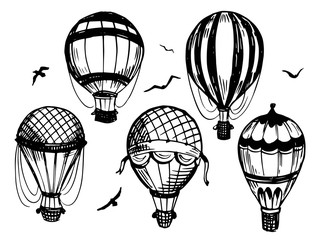 Obraz premium Set of air balloon. Hand drawn illustration. Vector isolated