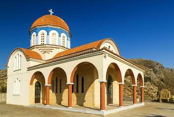 Fototapeta na wymiar Greece - nature and traditions. Small church near the sea in beautiful Crete island