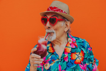 Grandfather portraits on colored backgrounds
