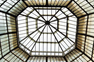 Glass dome of shopping gallery. Milan, Italy. Details of architecture