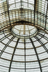 Glass dome of shopping gallery. Milan, Italy. Details of architecture