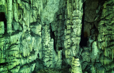 under ground. beautiful view of stalactites and stalagmites in underground cavern