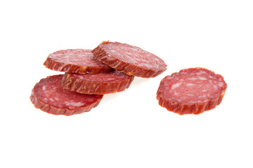 sausage sliced on white background