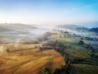 Flying over the Morning Mist in Peak District UK in June 2018