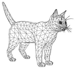 Cat polygonal lines illustration. Abstract vector cat on the white background