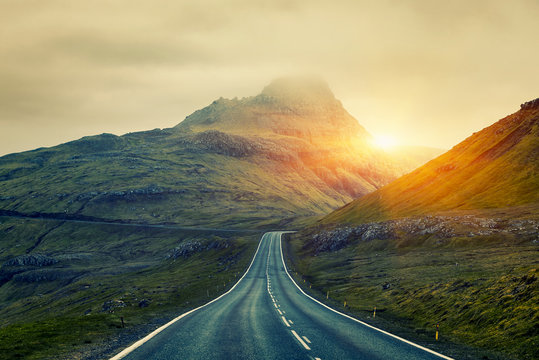 A long straight Country Road, Faroe Islands