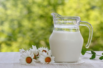 Fresh milk in glass on natural background