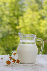 Fresh milk in glass on natural background
