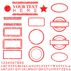 template alphabet, number, percent, dollar, dot, star, rectangle, lines oval circle rubber stamp...