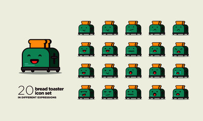 Set of Cute Toaster Emoji Line Icons In Different Expressions