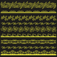 Set of Lace Paper with flower and decorative elements over black background, vector