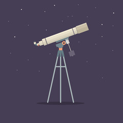 Telescope on support to observe stars. Astronomy. Vector illustration.