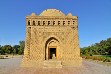 The Samanid mausoleum  located in the historic urban center of Bukhara, Uzbekistan