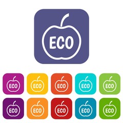 ECO apple icons set vector illustration in flat style In colors red, blue, green and other