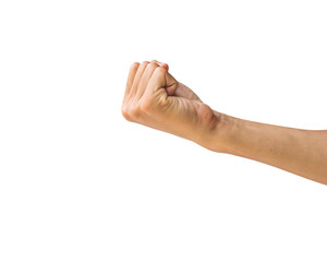 Clipping path hand gestures isolated on white background. Hand making fist sign or symbol gesture....
