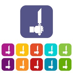 Pincer or plier in man hand icons set vector illustration in flat style In colors red, blue, green and other